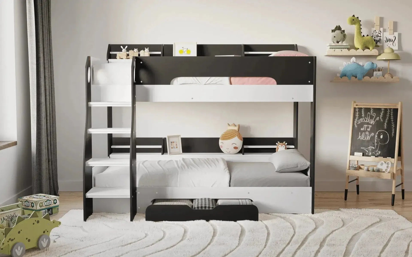 Flick Bunk Bed with Storage Drawer & Shelves